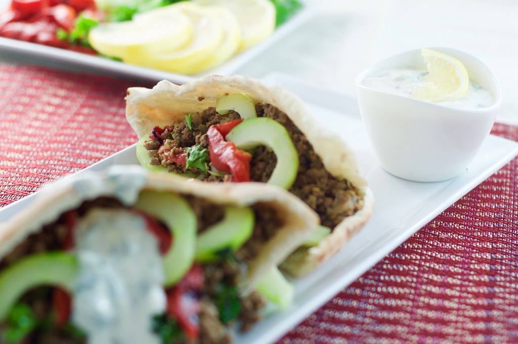 Lamb Pitas with Lemon Mint Sauce